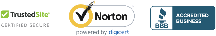 TrustedSite certified secure, Norton powered by DigiCert, and BBB Accredited Business